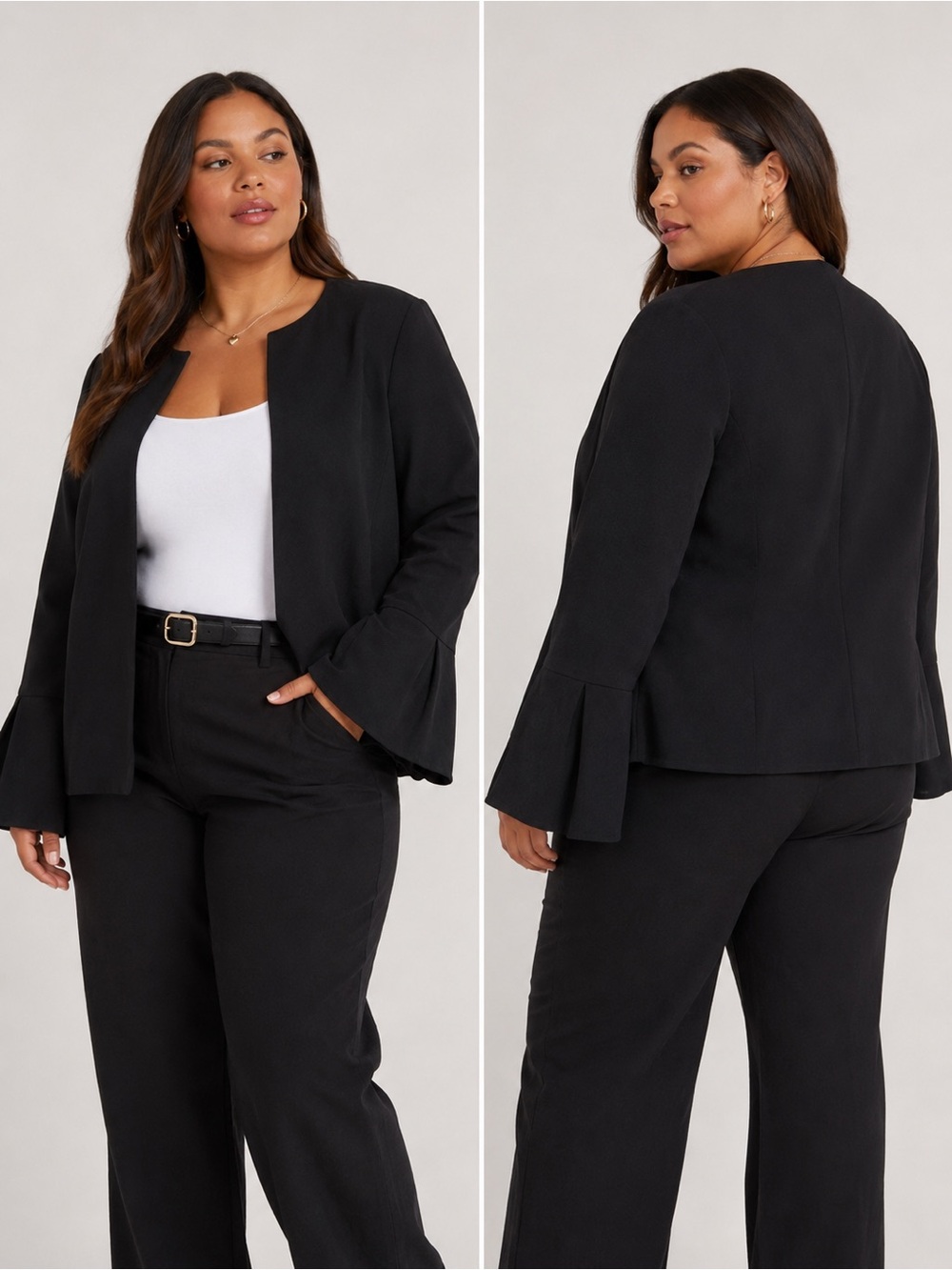 Marella Black Open‎ Front Bell Sleeve Blazer Jacket Size 14